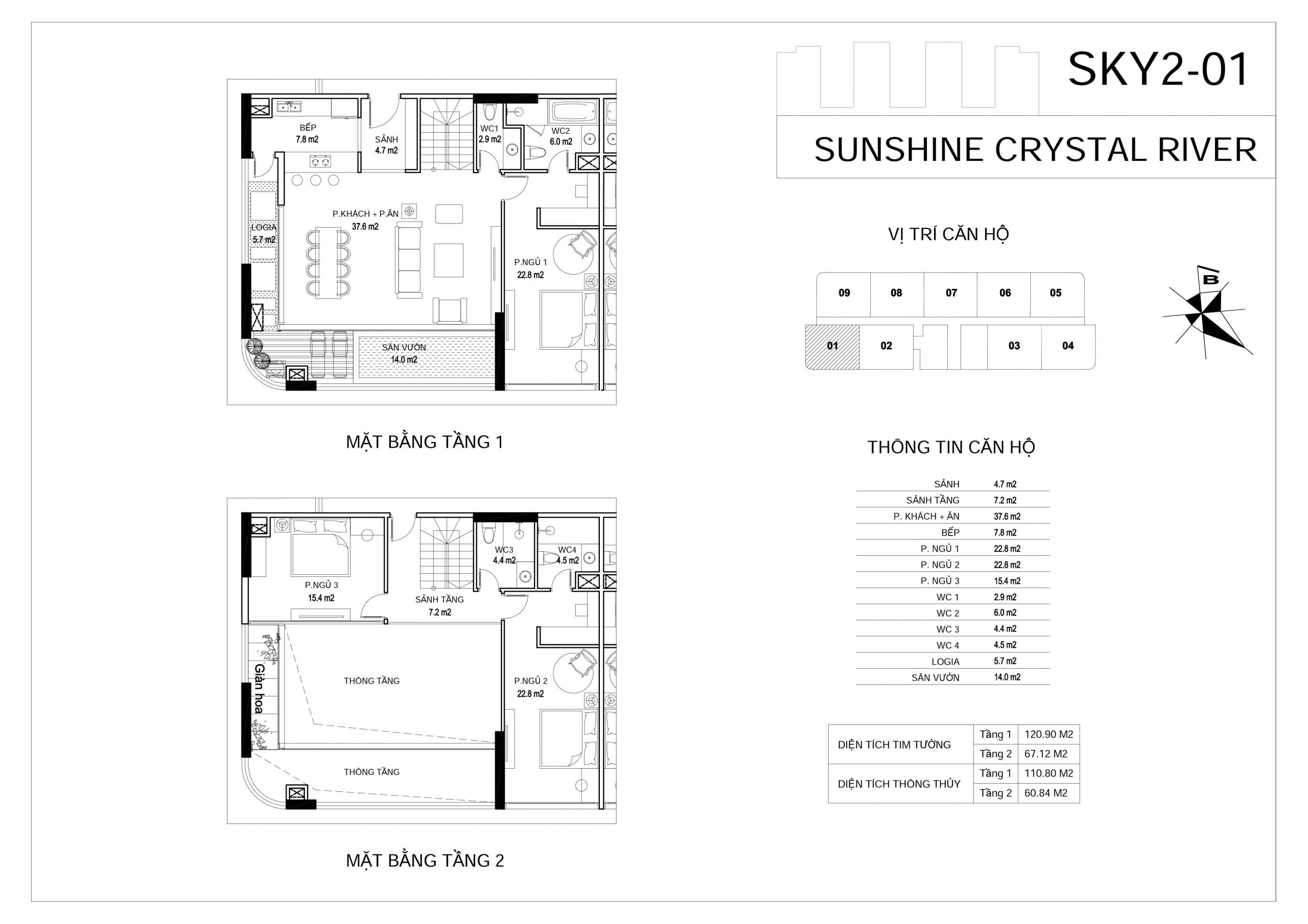 Mặt Bằng Tòa Sky Villas 2 3 4 Dự án Sunshine Crystal River